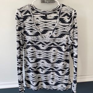 Express women's long sleeve tee, tribal print, semi sheer, size large